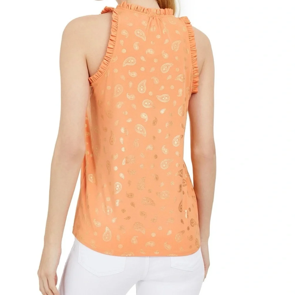 Michael Kors Paisley-Foil Tank Top in Tangerine. Small